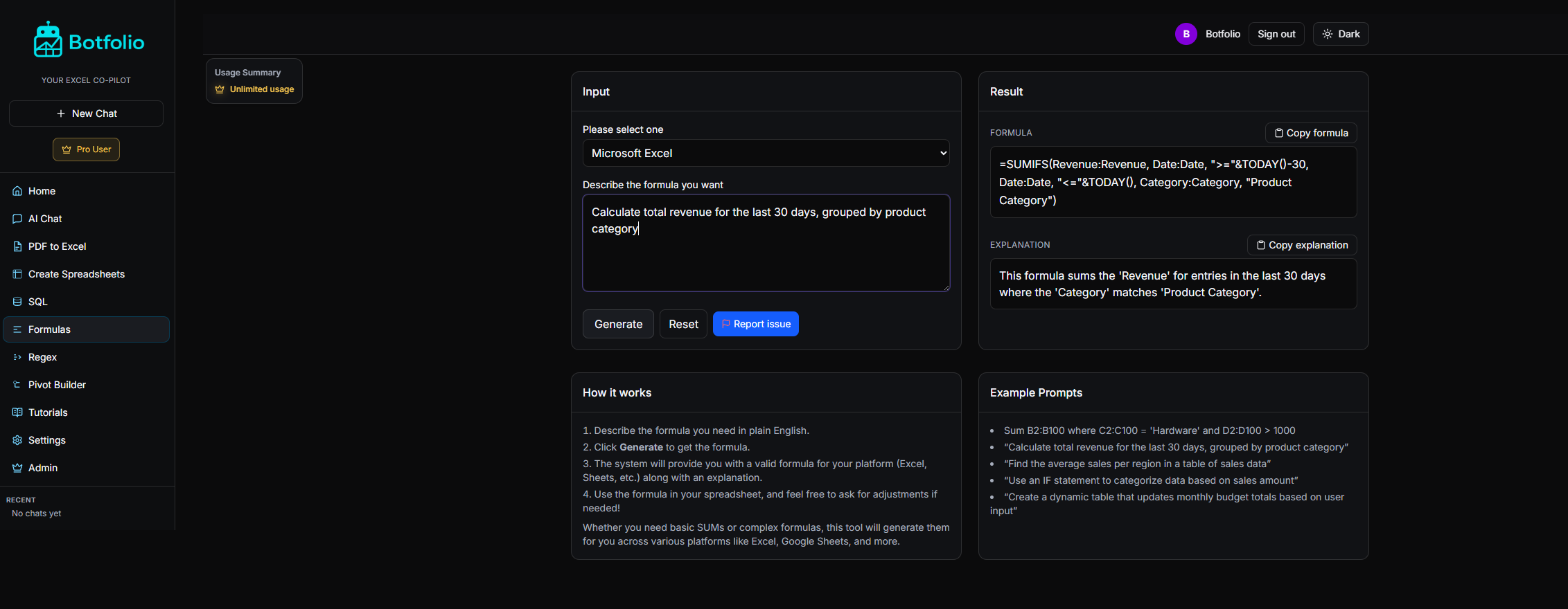 Botfolio - Screenshot 3 showing product features and functionality