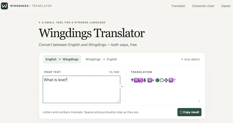 Wingdings Translator screenshot 1