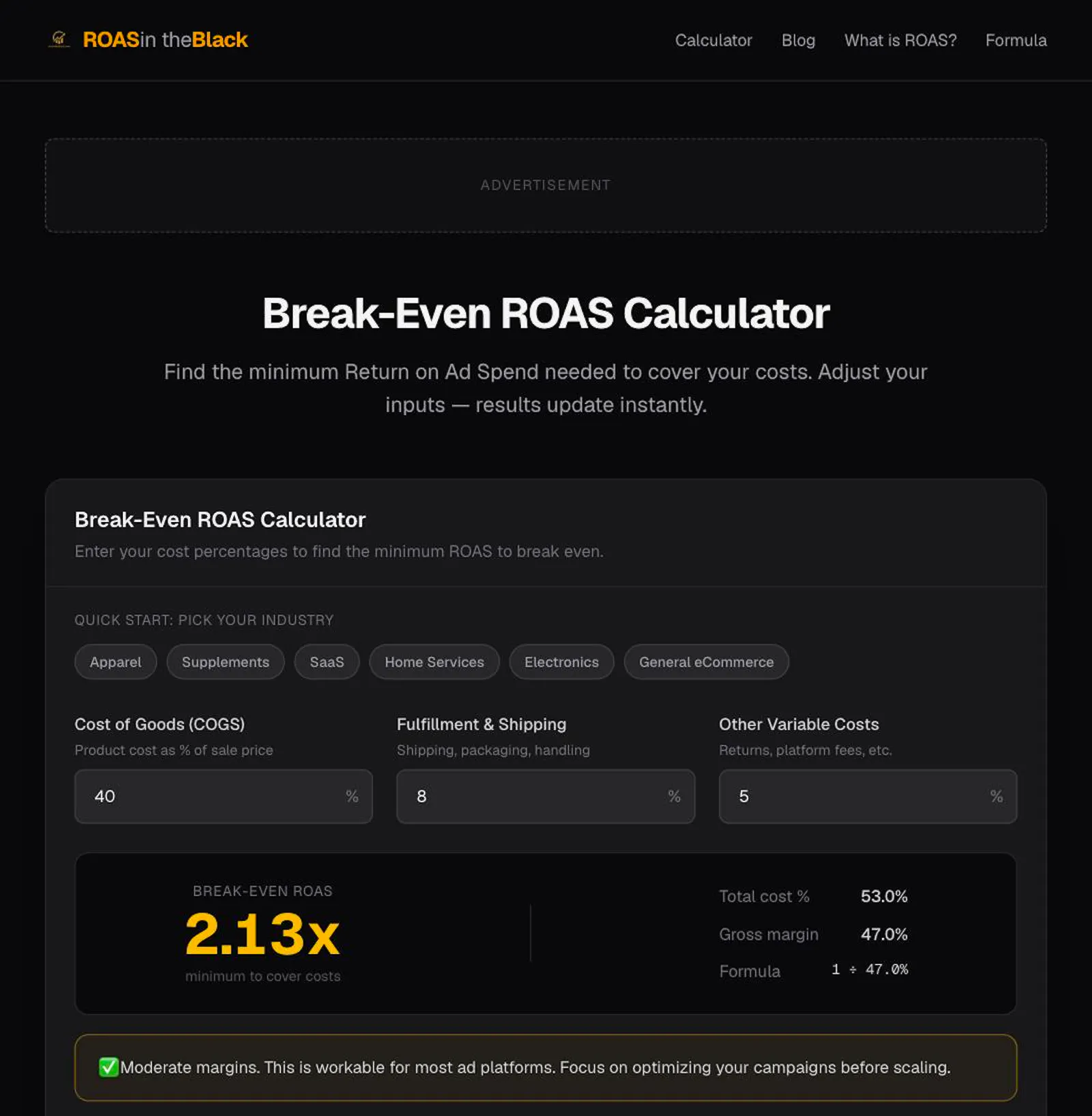 ROASintheBlack.com screenshot 1