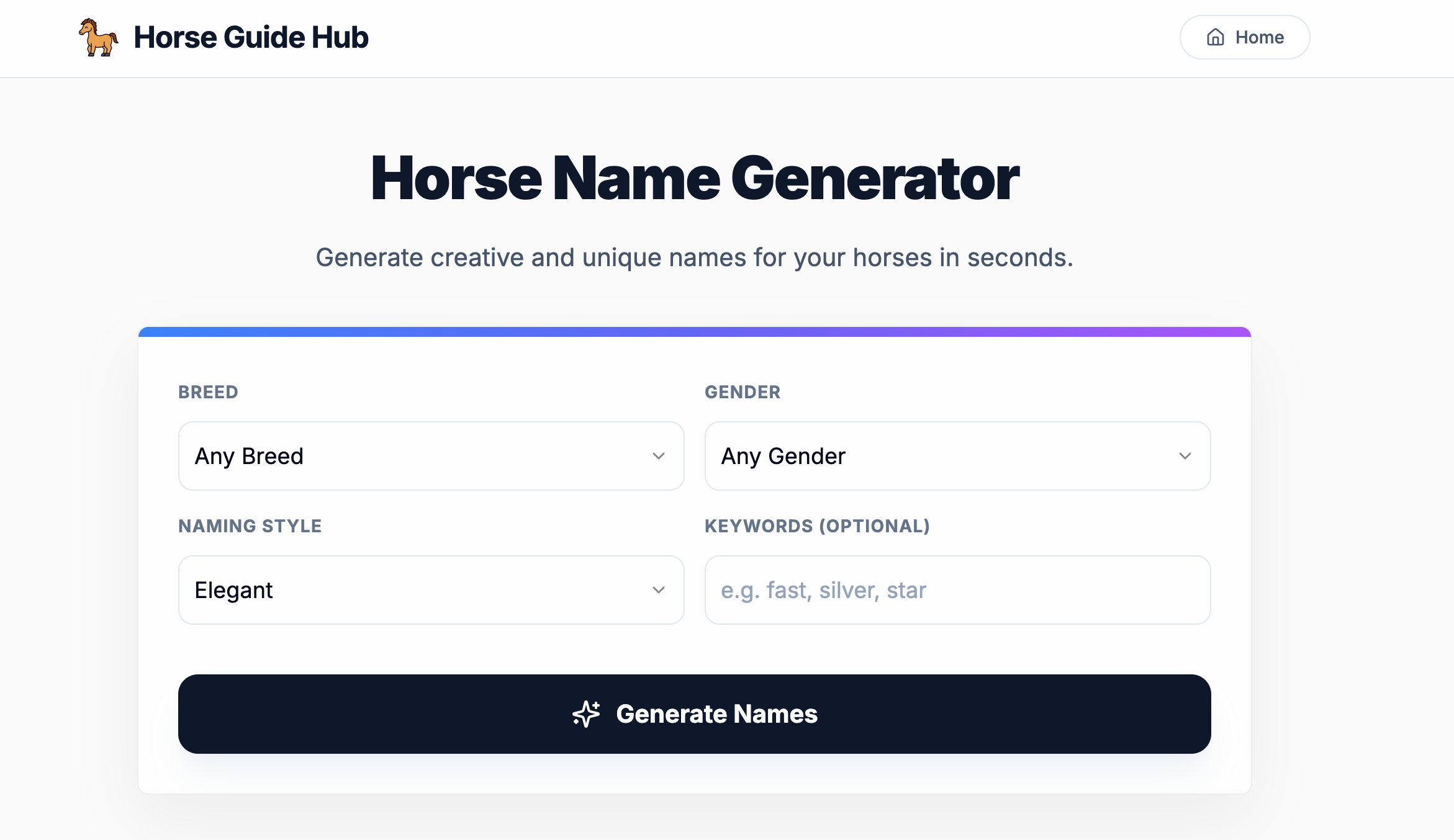 Horse Name Generator - Main product screenshot demonstrating key features and user interface