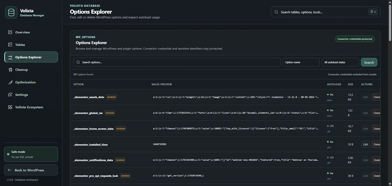 VOLIXTA Database Manager for WordPress screenshot 4