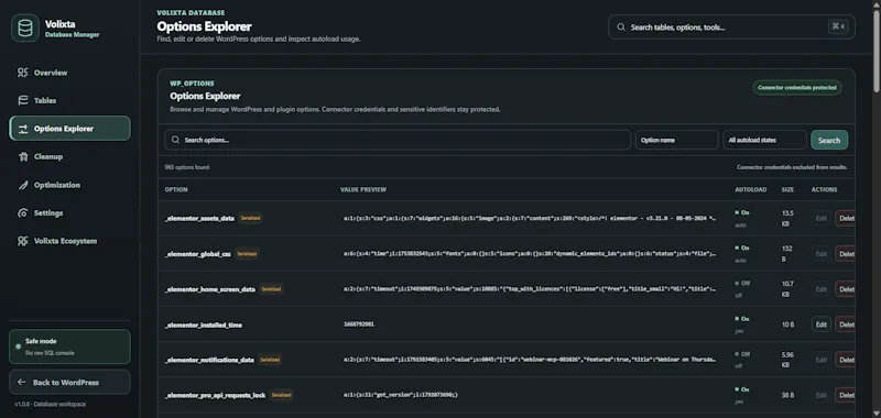VOLIXTA Database Manager for WordPress screenshot 4