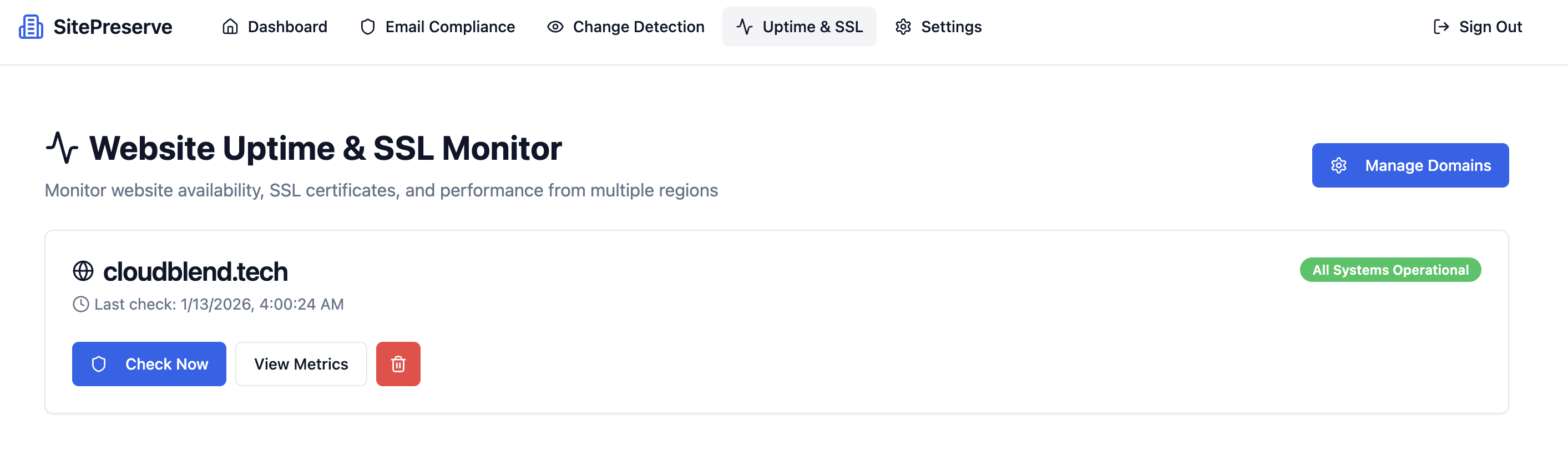 SitePreserve - Screenshot 2 showing product features and functionality