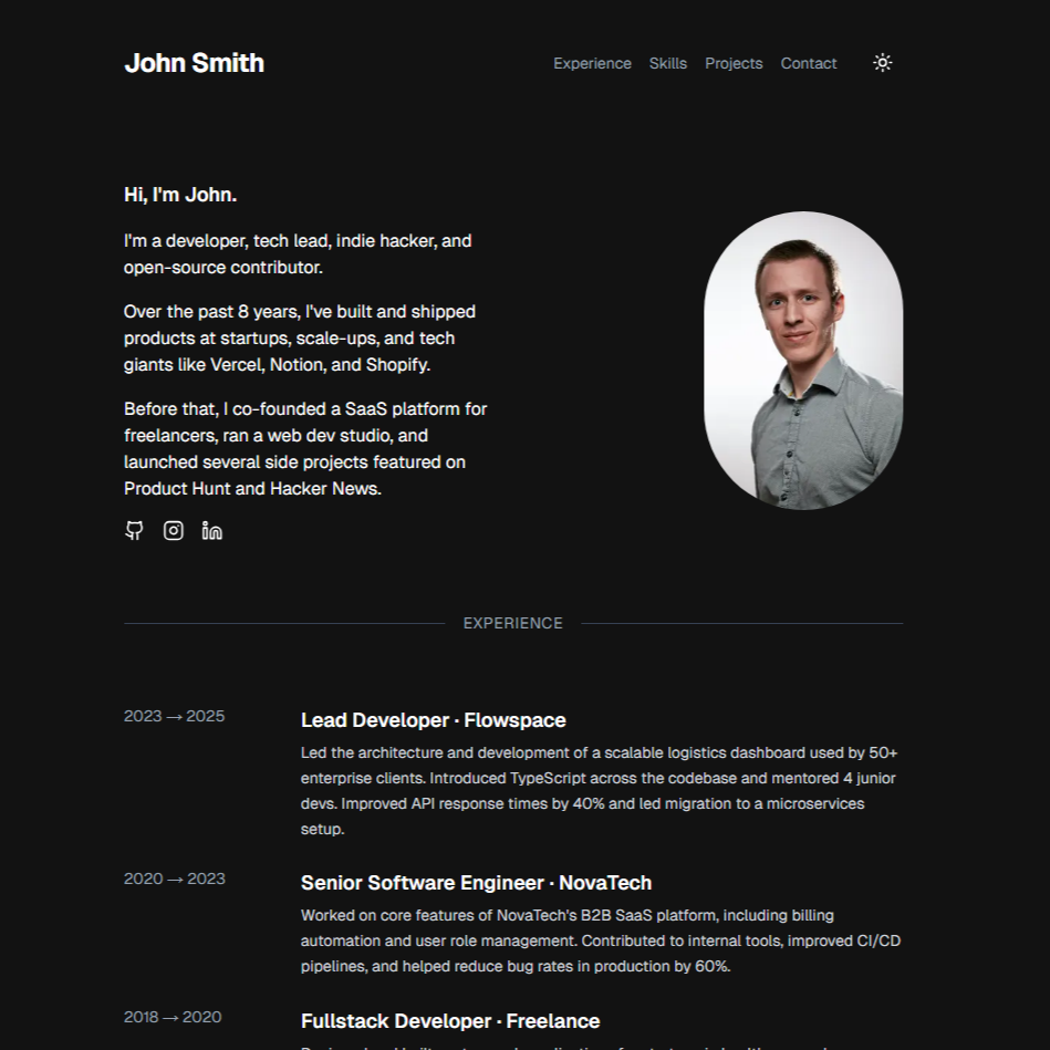 Developer Portfolio Template - BloomTPL - Portfolio template built with Next.js 15 and Tailwind CSS. media 1