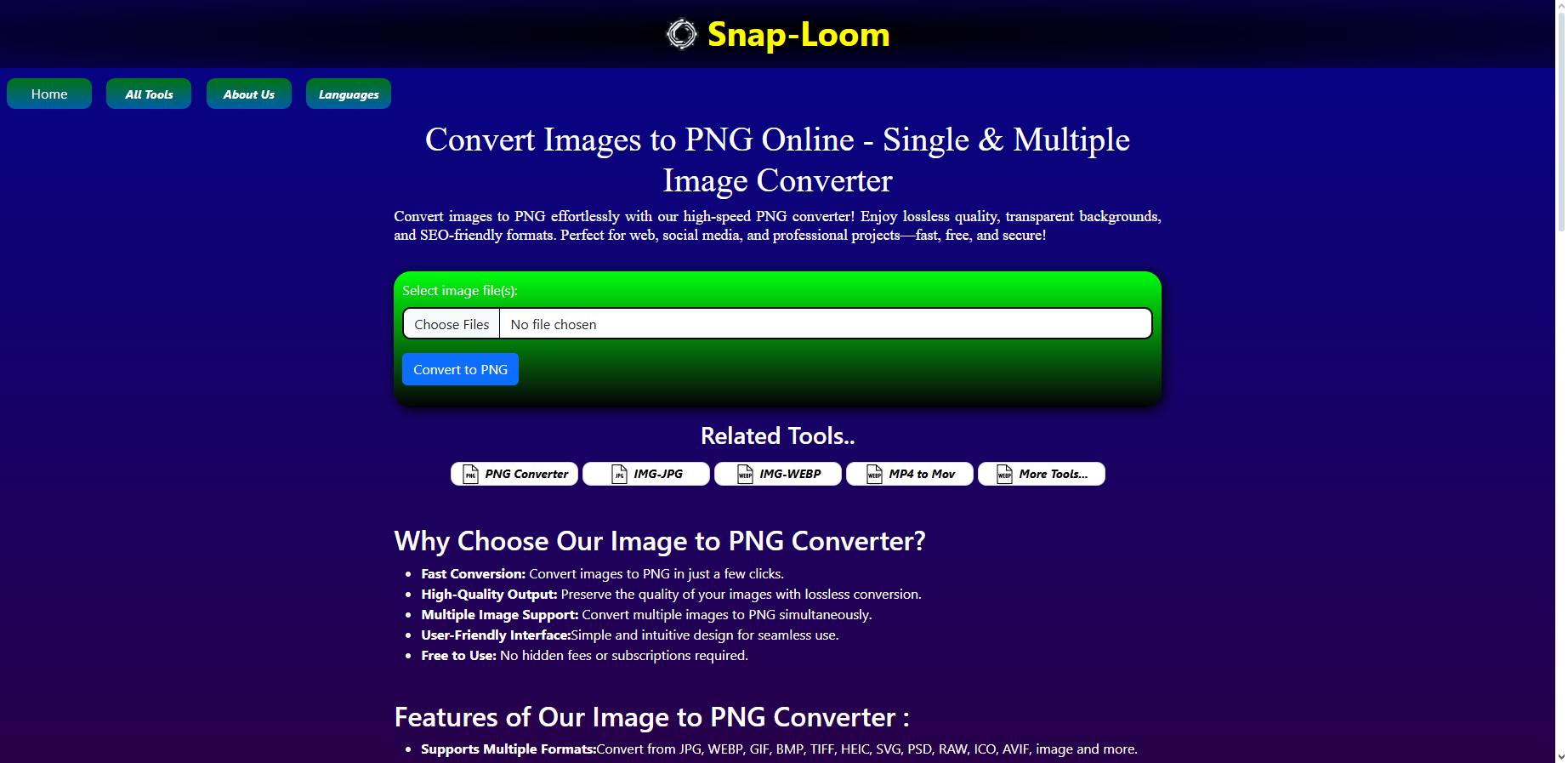 Snaploom - PNG Converter - เครื่องมือออนไลน์ฟรีในการแปลงและแก้ไขไฟล์สื่อ media 1