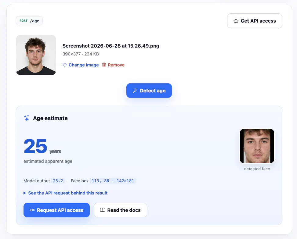 Facial analysis API gallery image