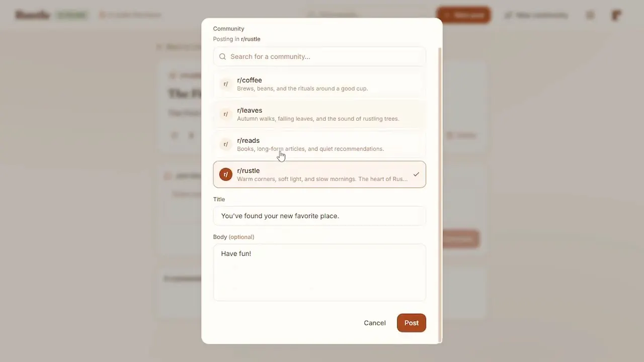 Rustle — A clutter free forum. gallery image