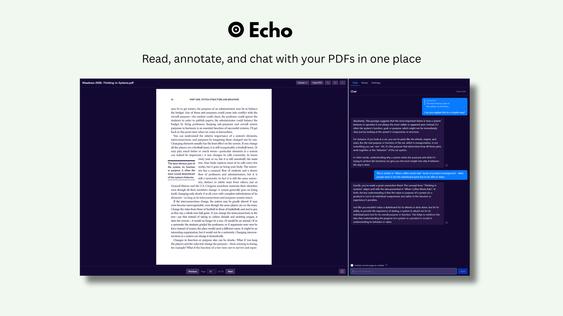 Echo Reading - Main product screenshot demonstrating key features and user interface