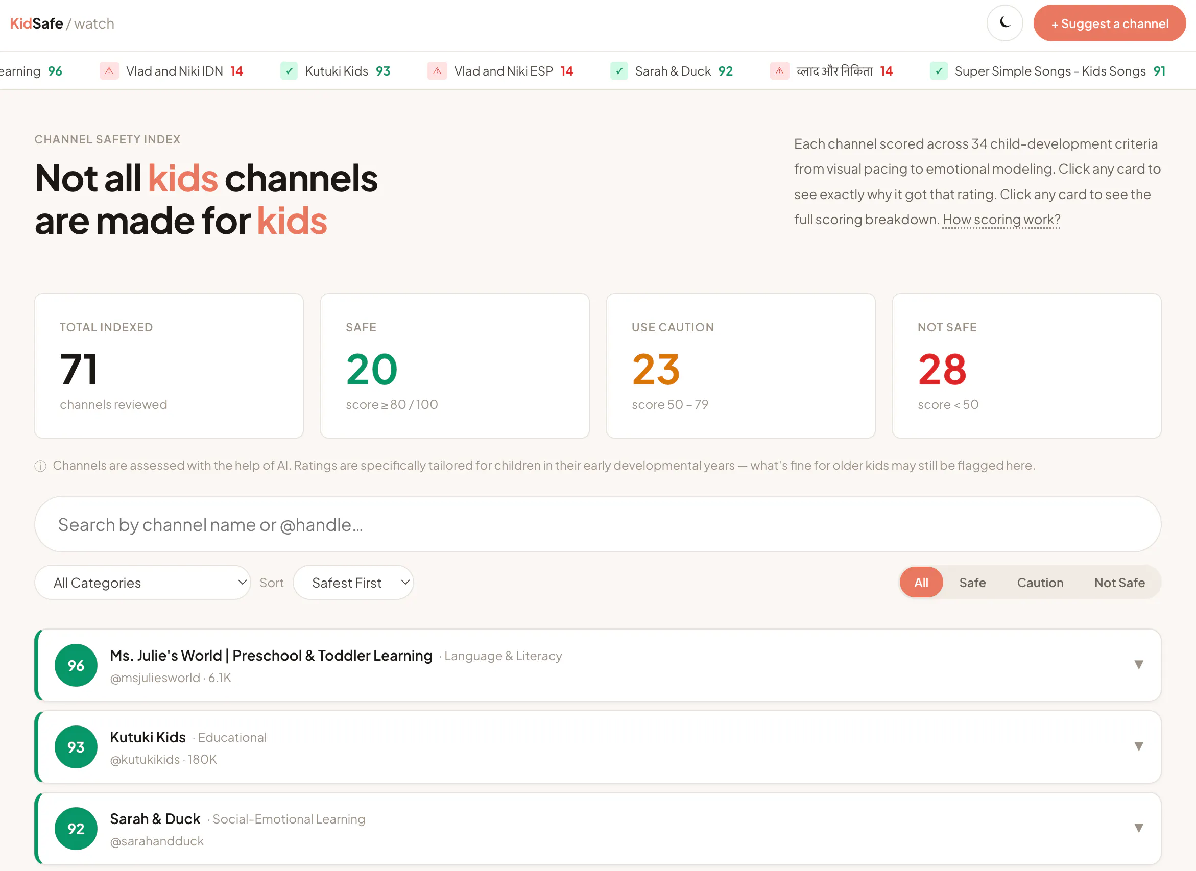 KidSafe.watch - Channel Safety Index gallery image