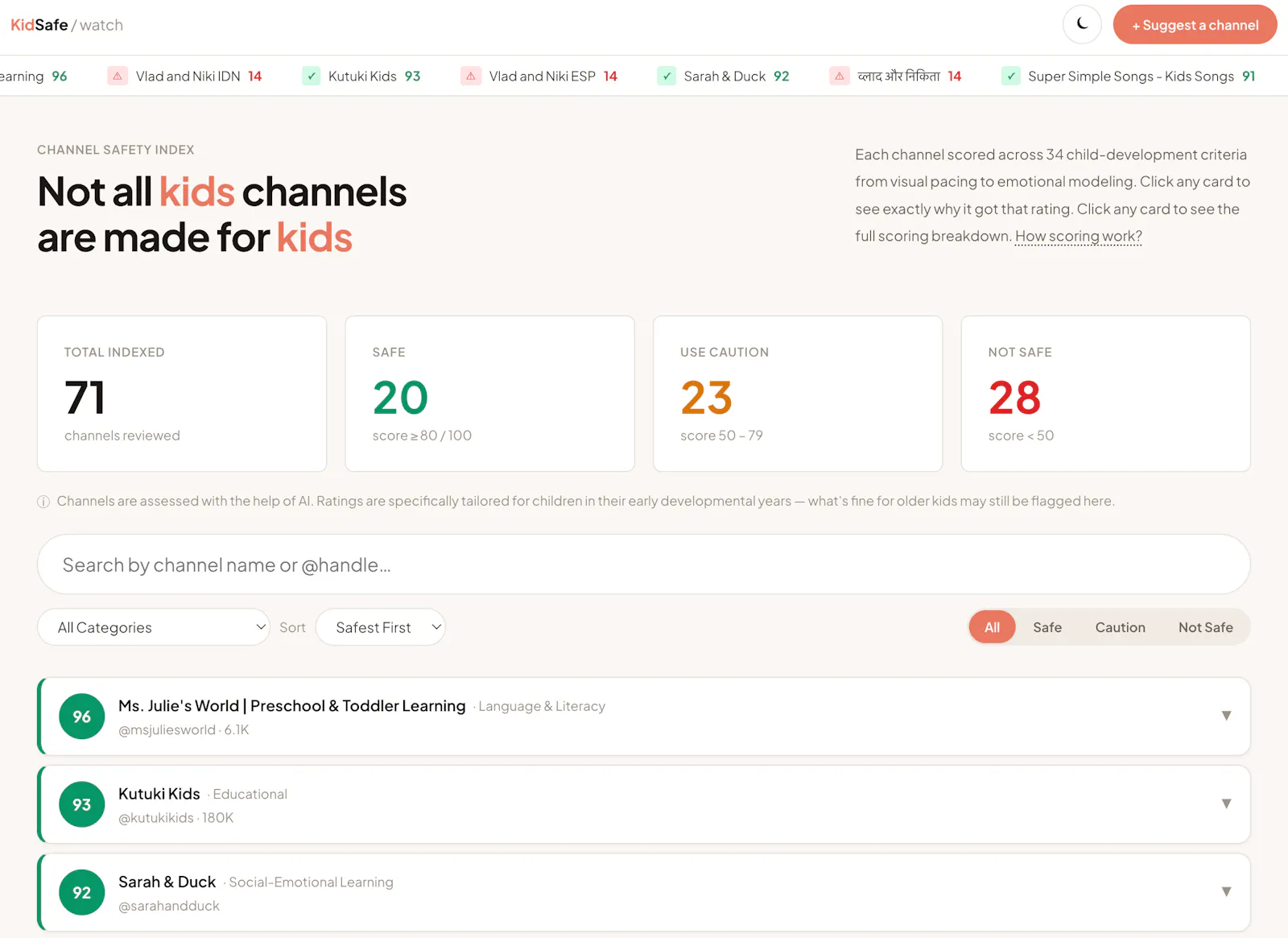 KidSafe.watch - Channel Safety Index screenshot 1