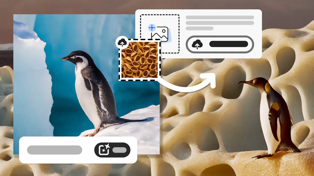 Adobe Firefly generate panel showing the prompt bar, generate button, and an image-upload dropzone