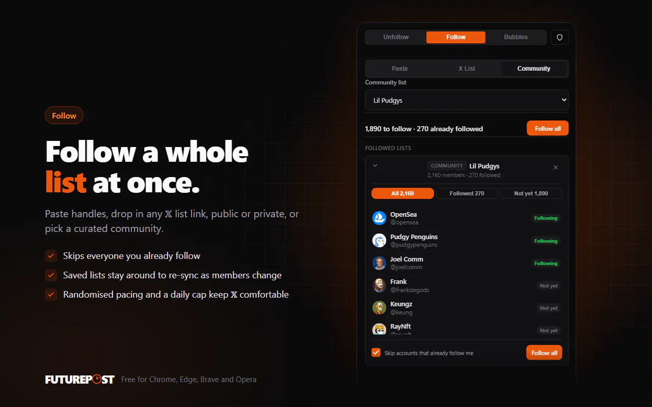 Futurepost: Bulk Unfollow & Follow for X gallery image