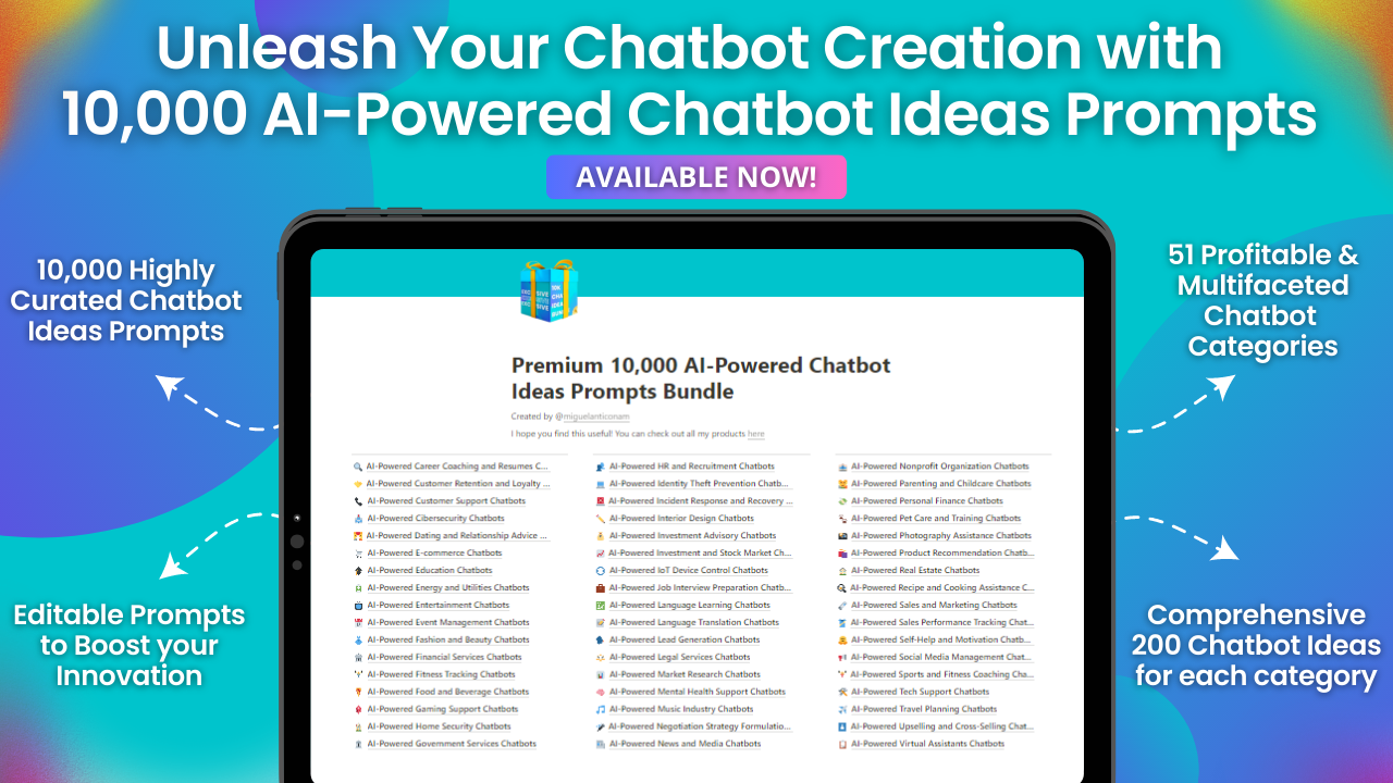 Mídia 2 de 10.000 Idéias de chatbot movidas a IA SOMPAS - Limite sua criatividade na criação de chatbot alimentada pela IA