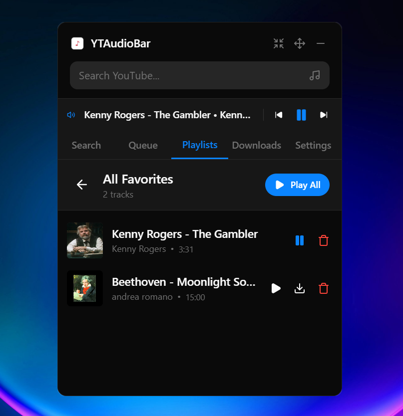 YTAudioBar — YouTube Audio, No Browser - Screenshot 2 showing product features and functionality
