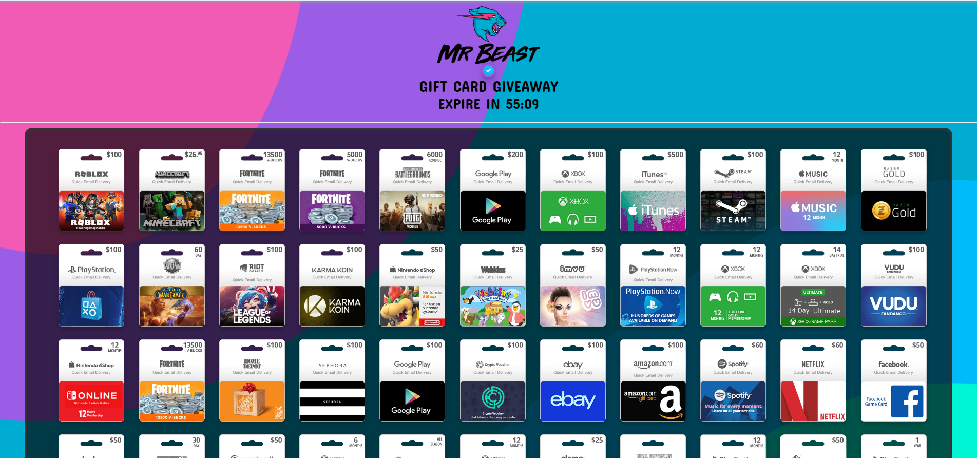 Mr beast Gift Cards Template in CPAbuild