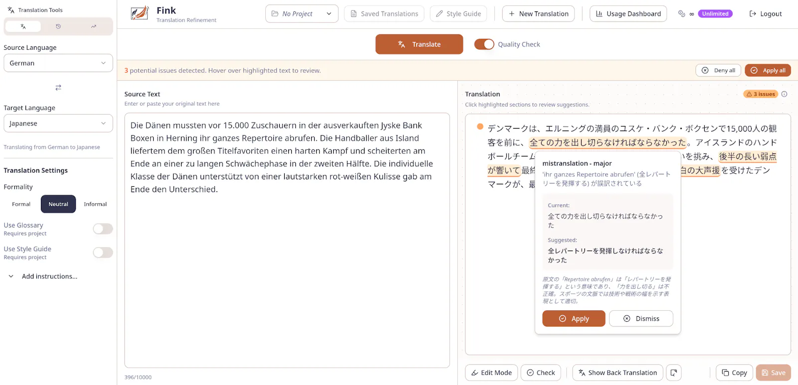 Fink Translate screenshot 2