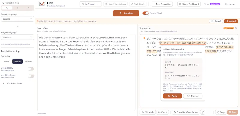 Fink Translate screenshot 2