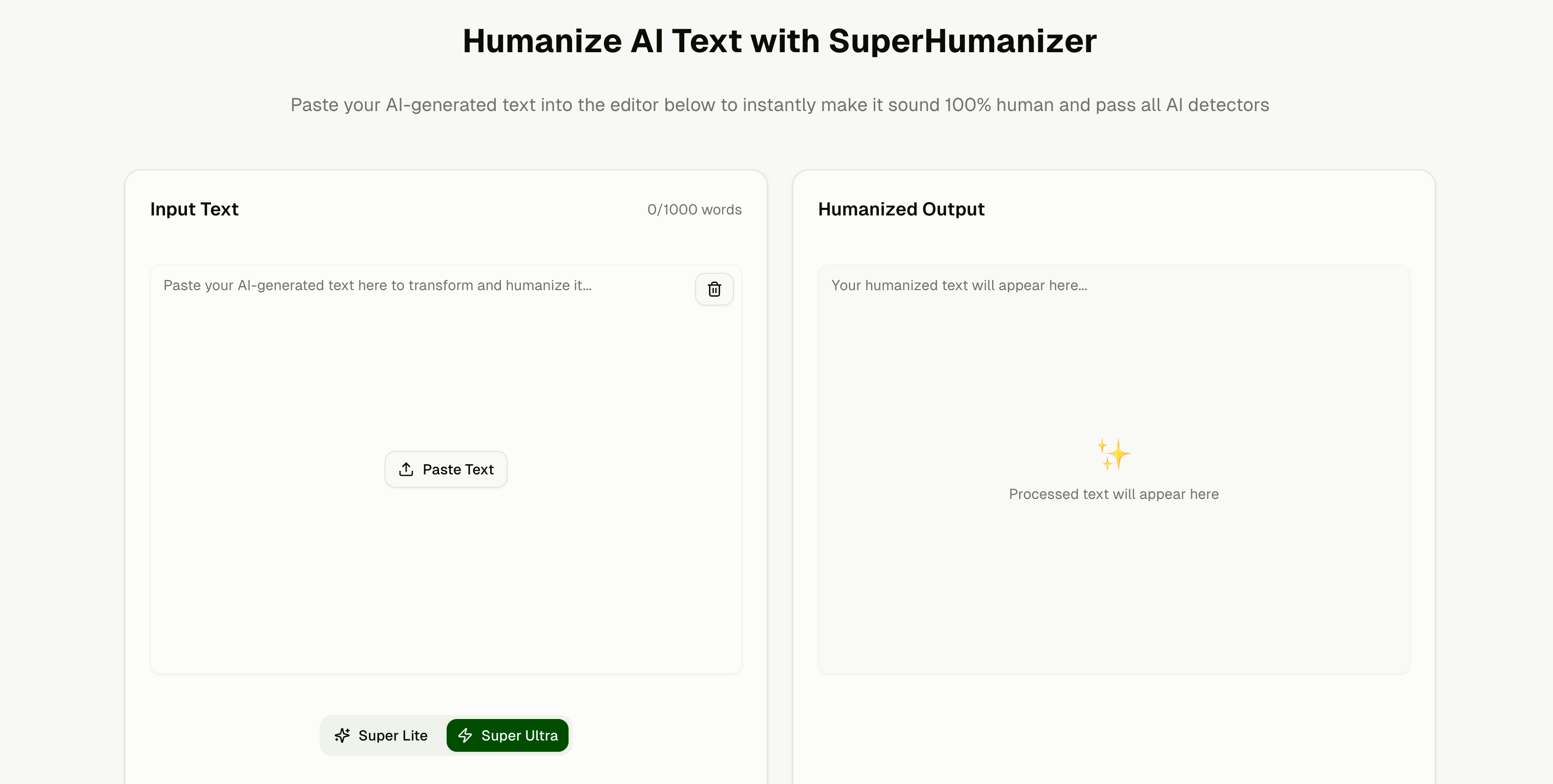 Superhumanizer.ai - Main product screenshot demonstrating key features and user interface