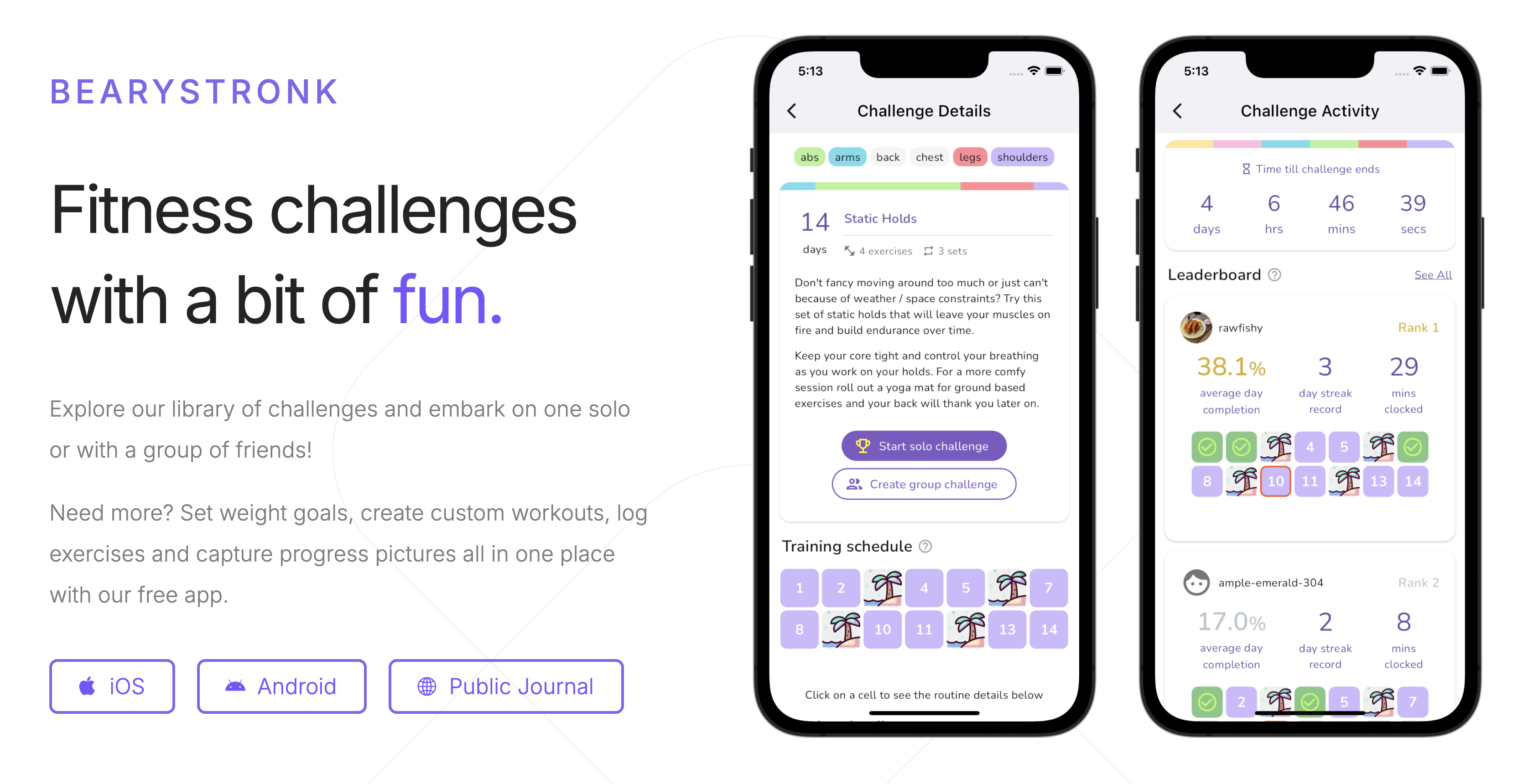 startuptile BearyStronk-Take on simple fitness challenges solo or with friends