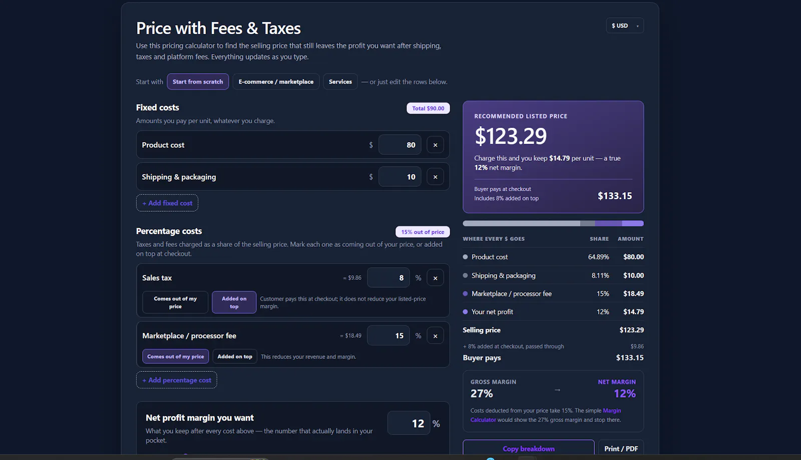 Markup & Margin Calculator screenshot 2