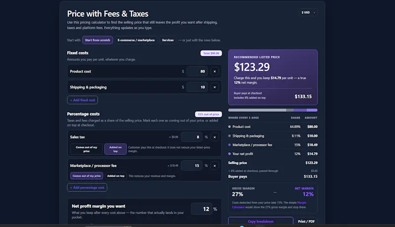 Markup & Margin Calculator screenshot 2