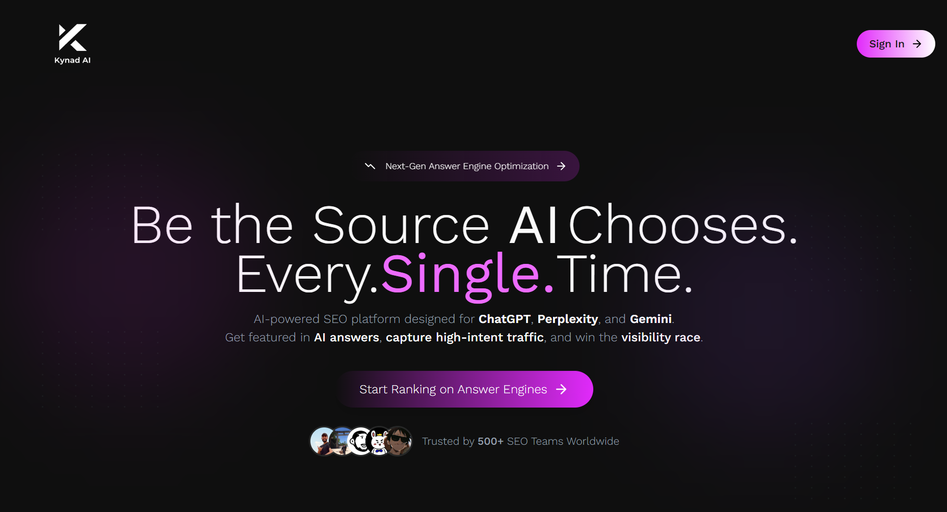 KynadAI (Beta) - Main product screenshot demonstrating key features and user interface