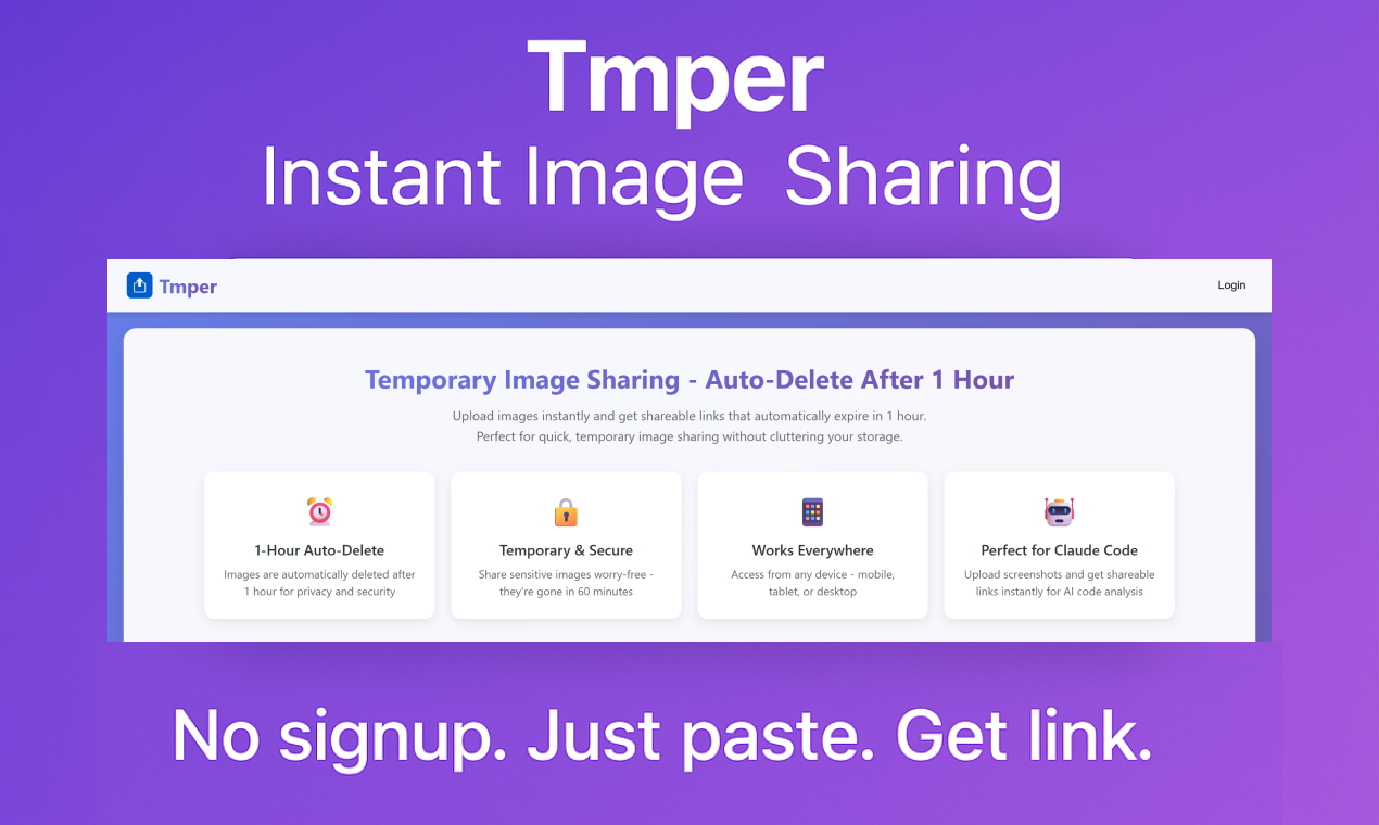 Tmper - Incolla screenshot, ottieni immediatamente collegamenti temporanei media 1