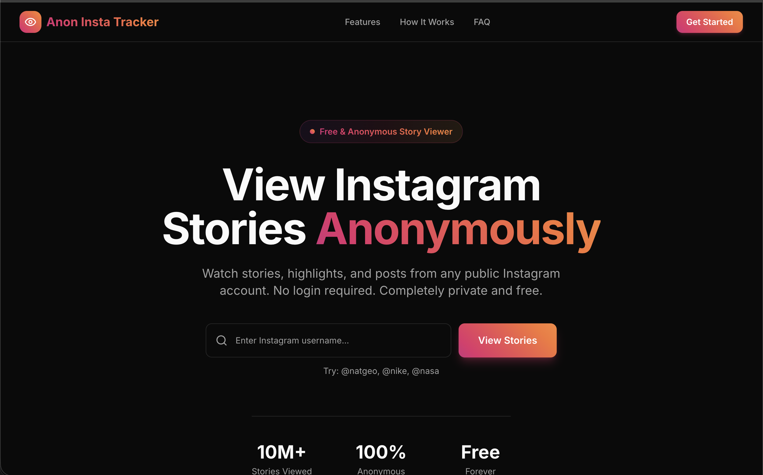 Anon Insta Tracker - Main product screenshot demonstrating key features and user interface