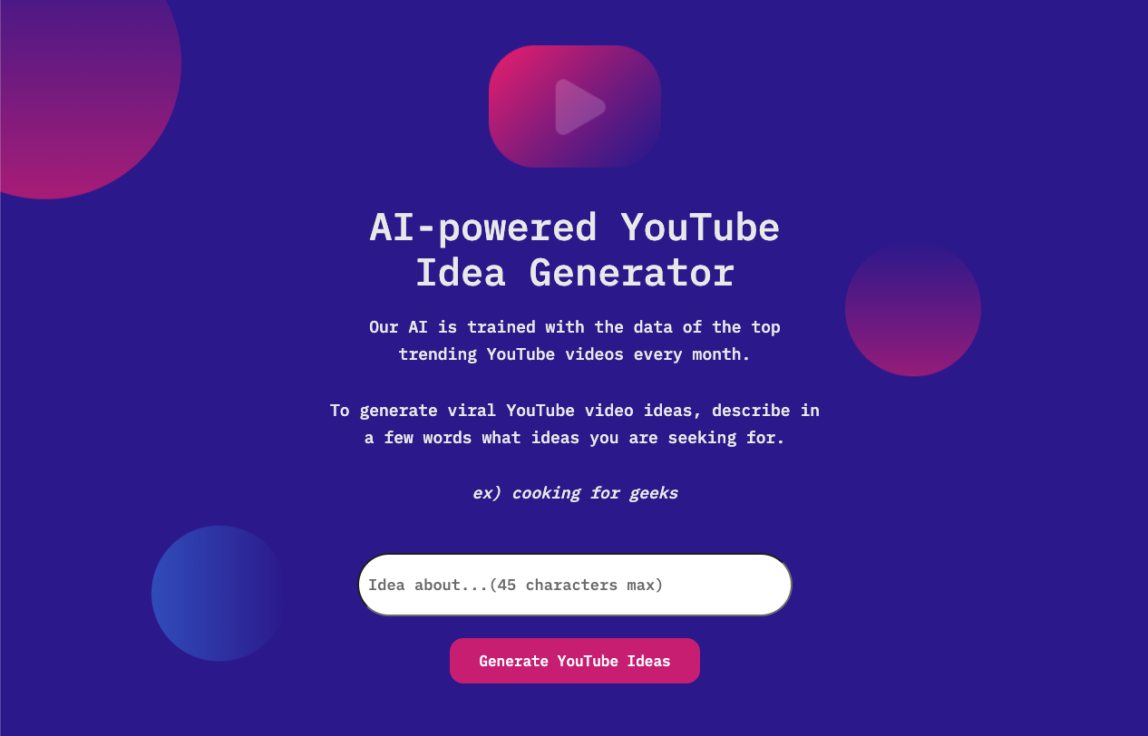 AI-powered YouTube Idea Generator gallery image