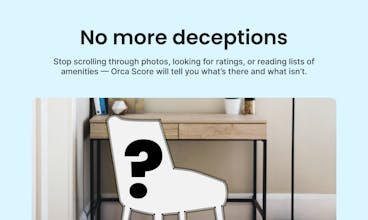 Мобильный телефон отображает приложение Orca Score, в котором пользователь просматривает различные удобства, доступные в объявлениях Airbnb.