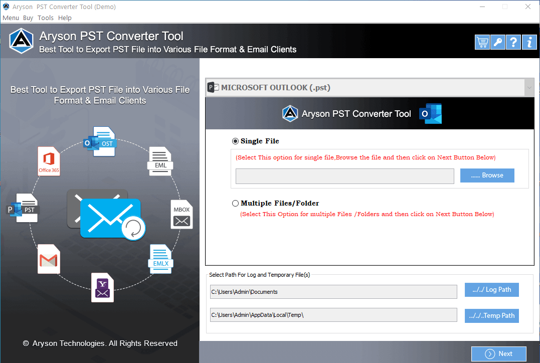 Convertitore di file PST Aryson media 1