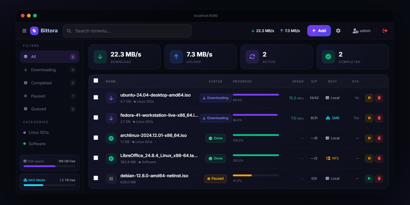 Bittora - Main product screenshot demonstrating key features and user interface