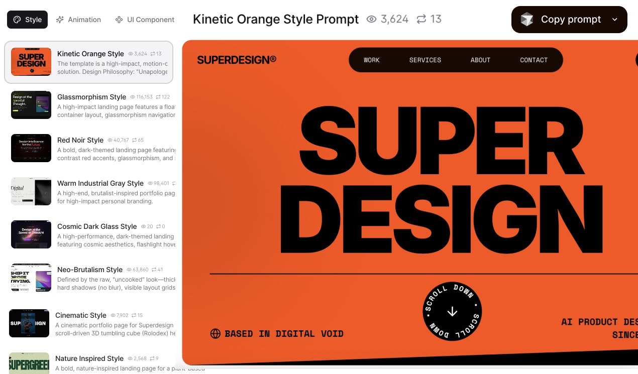 Superdesign Prompt Library