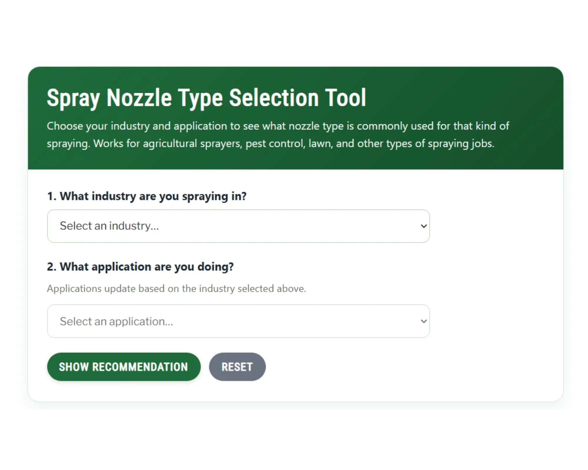 Spray Nozzle Type Selector