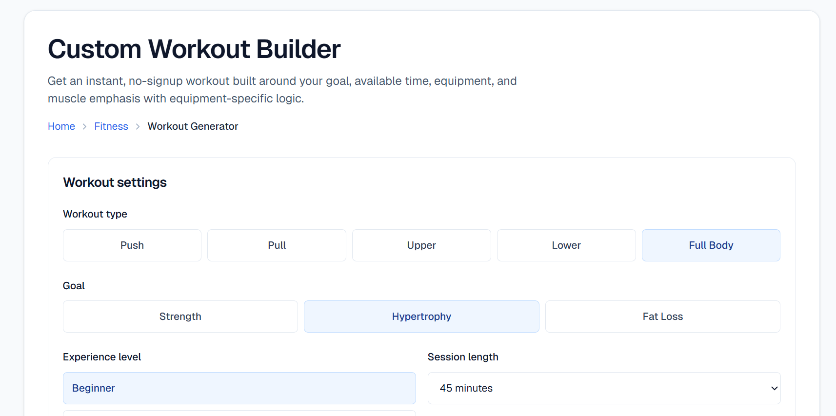 Custom Workout Builder gallery image