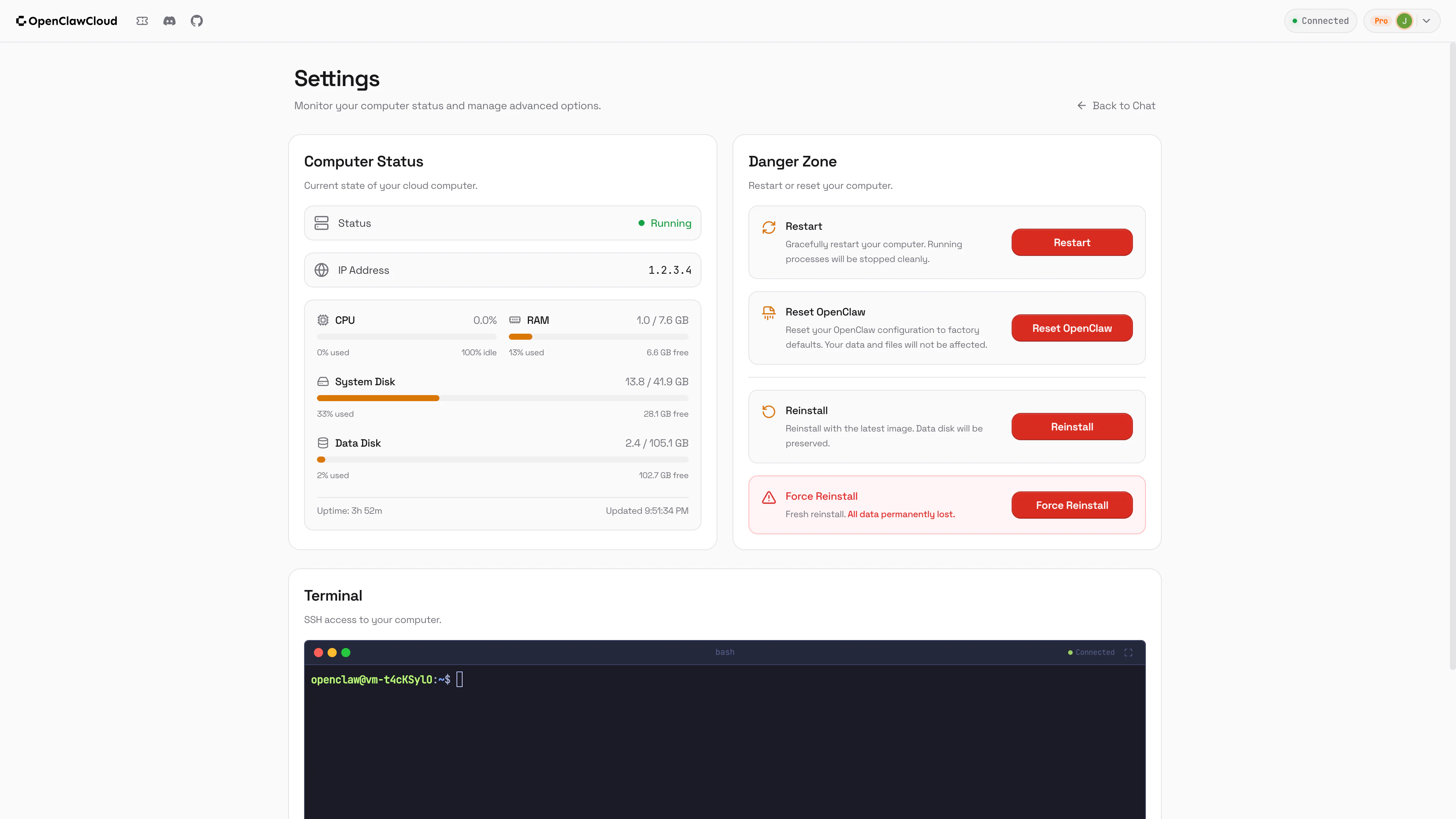 Przegląd funkcji OpenClawCloud