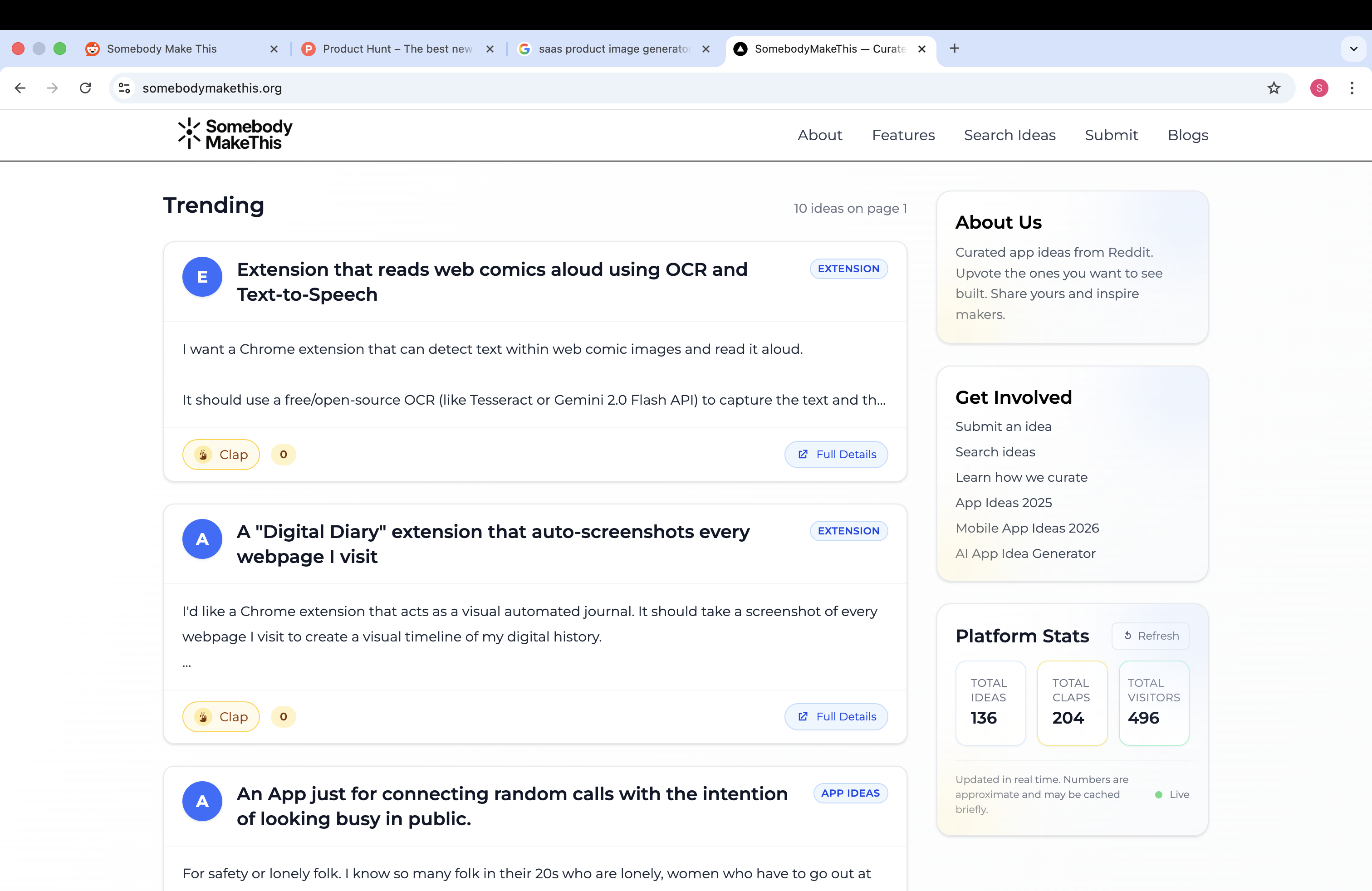 SomebodyMakeThis - Main screenshot showing features and interface