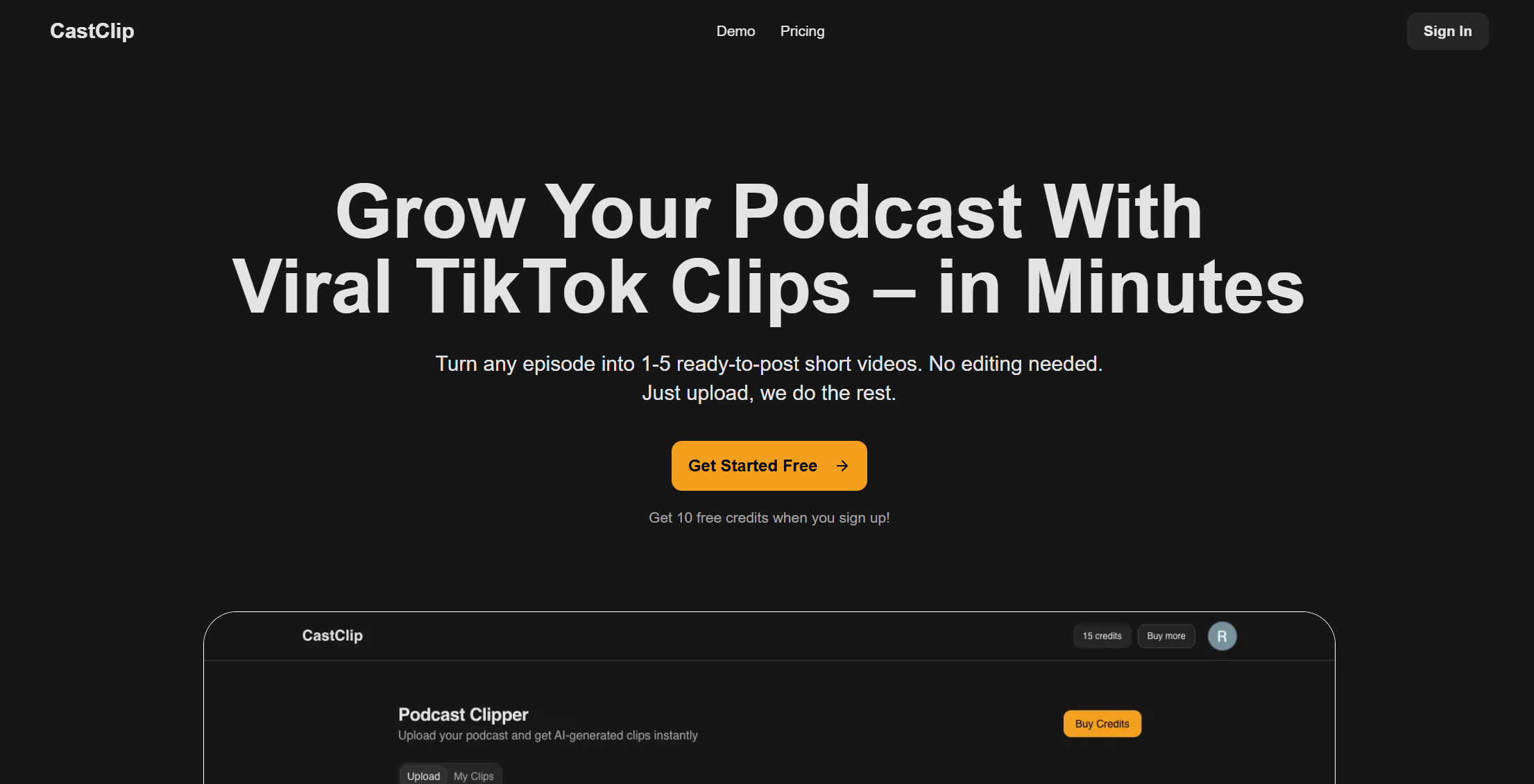 Media Buat klip dari podcast dalam beberapa minit - Muat naik podcast lengkap dan dapatkan klip untuk diposkan di Tiktok 1