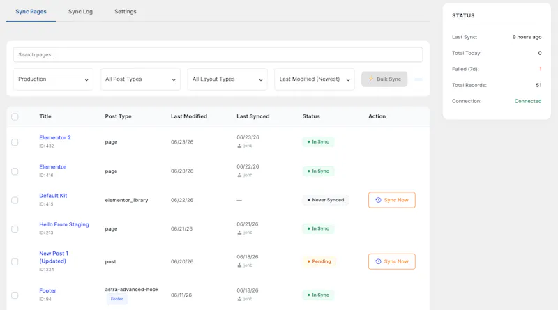 EZ Page Sync: Staging → Production Sync screenshot 3