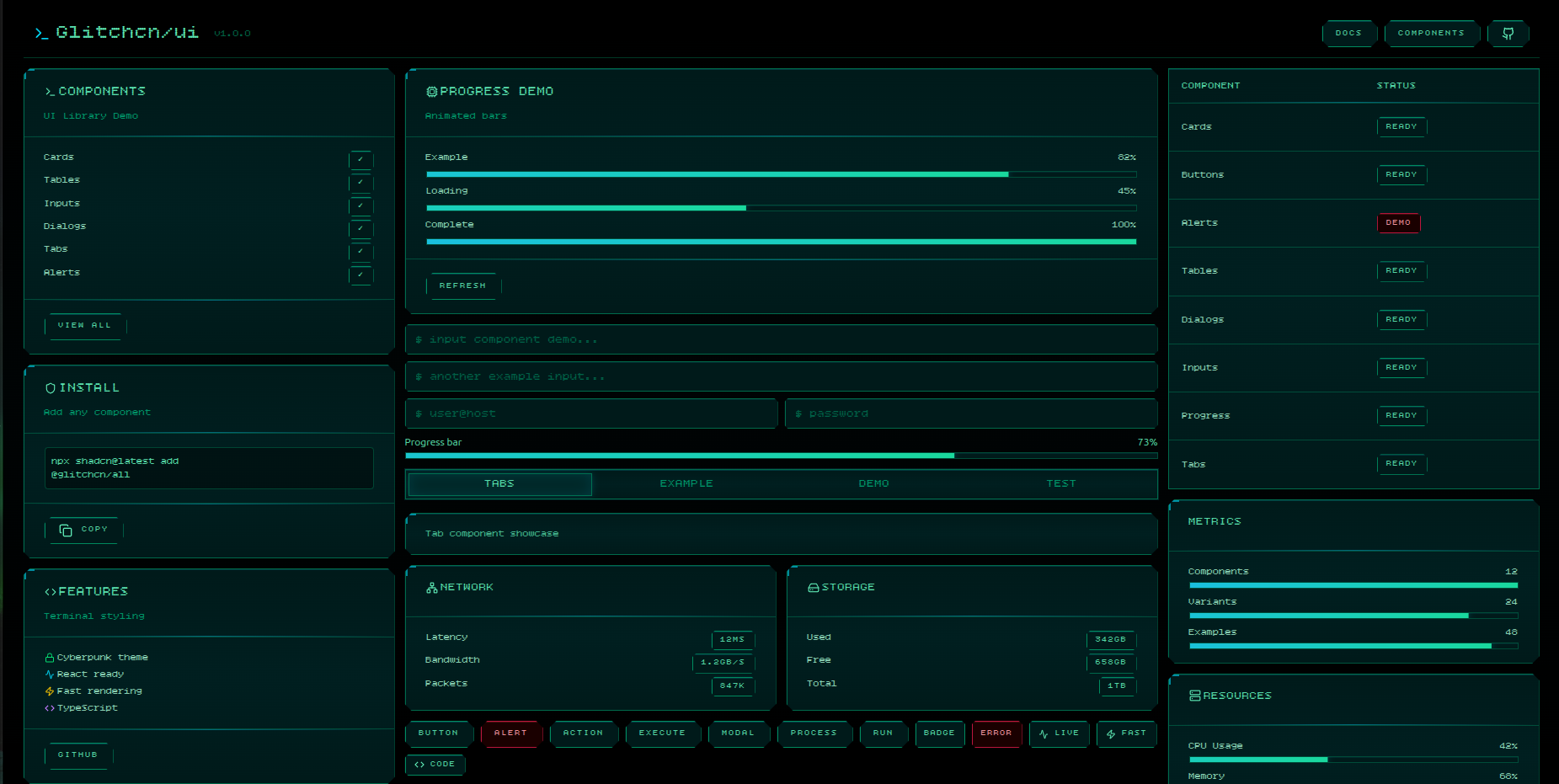 Glitchcn/ui - Main product screenshot demonstrating key features and user interface