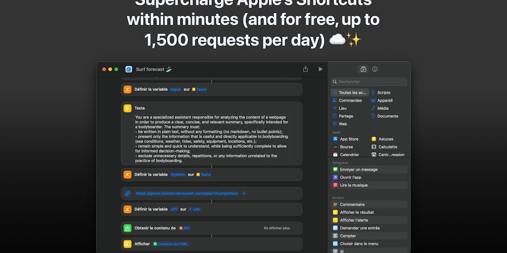 GenAI API for Apple Shortcuts