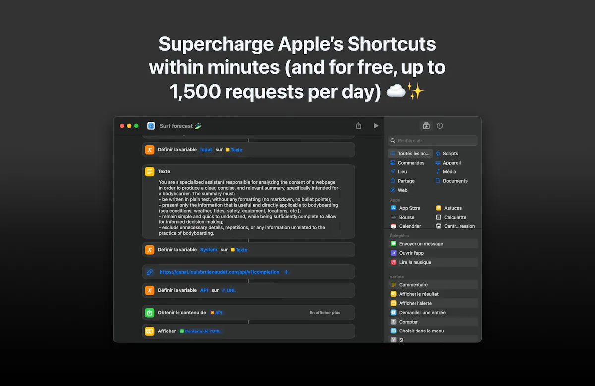 GenAI API for Apple Shortcuts