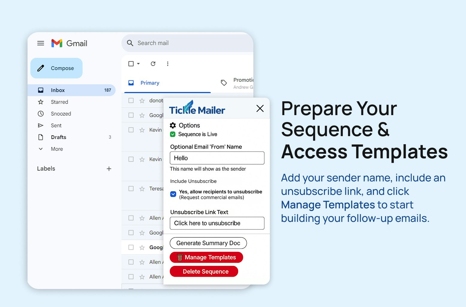 Mídia 2 de Tickle Mailer - Campanhas de e -mail do Featherlight no Gmail