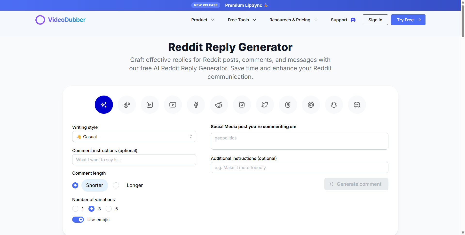Reddit Reply Generator gallery image
