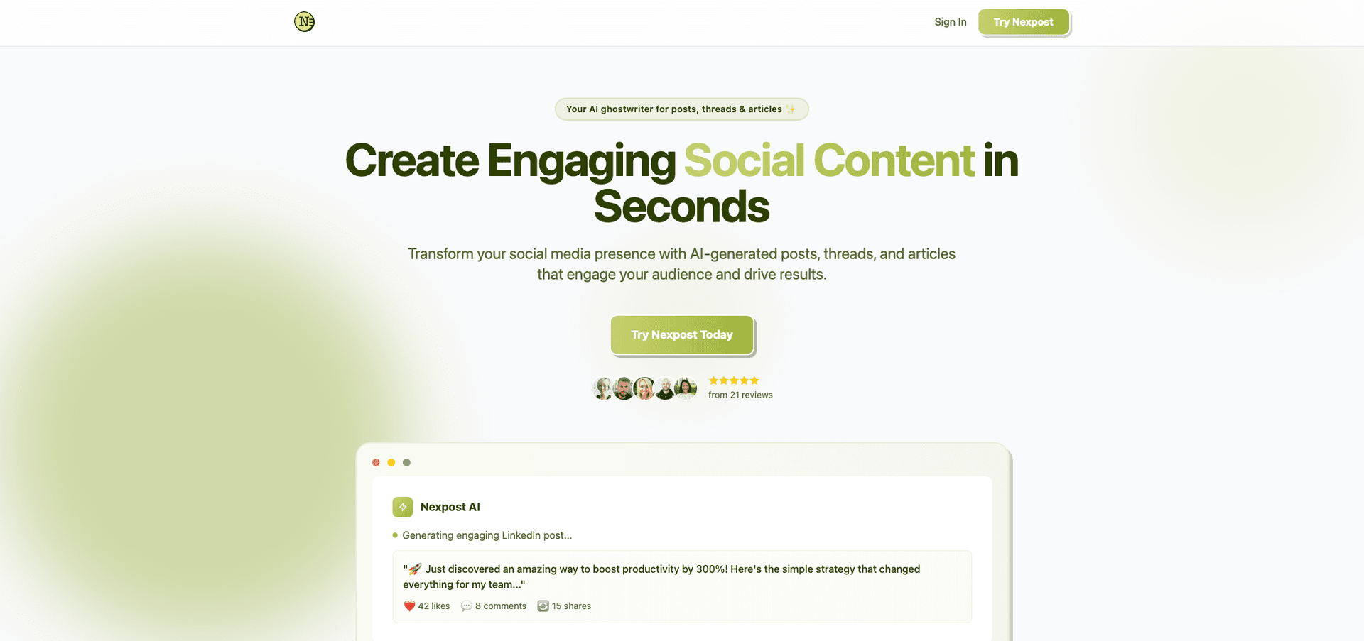 وسائط Nexpost AI Ghostwriter لوسائل التواصل الاجتماعي 1