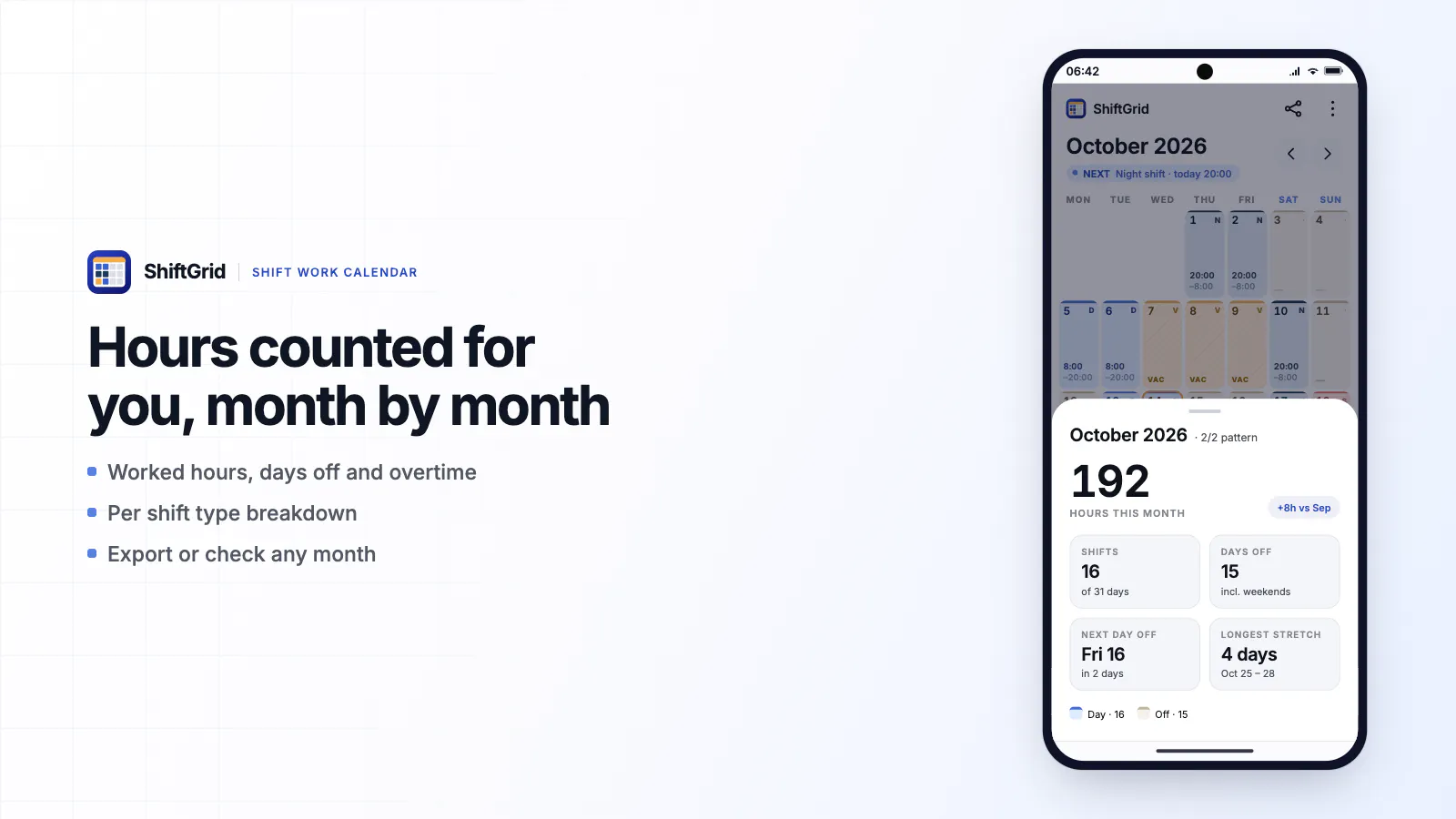 ShiftGrid - Shift Work Calendar screenshot