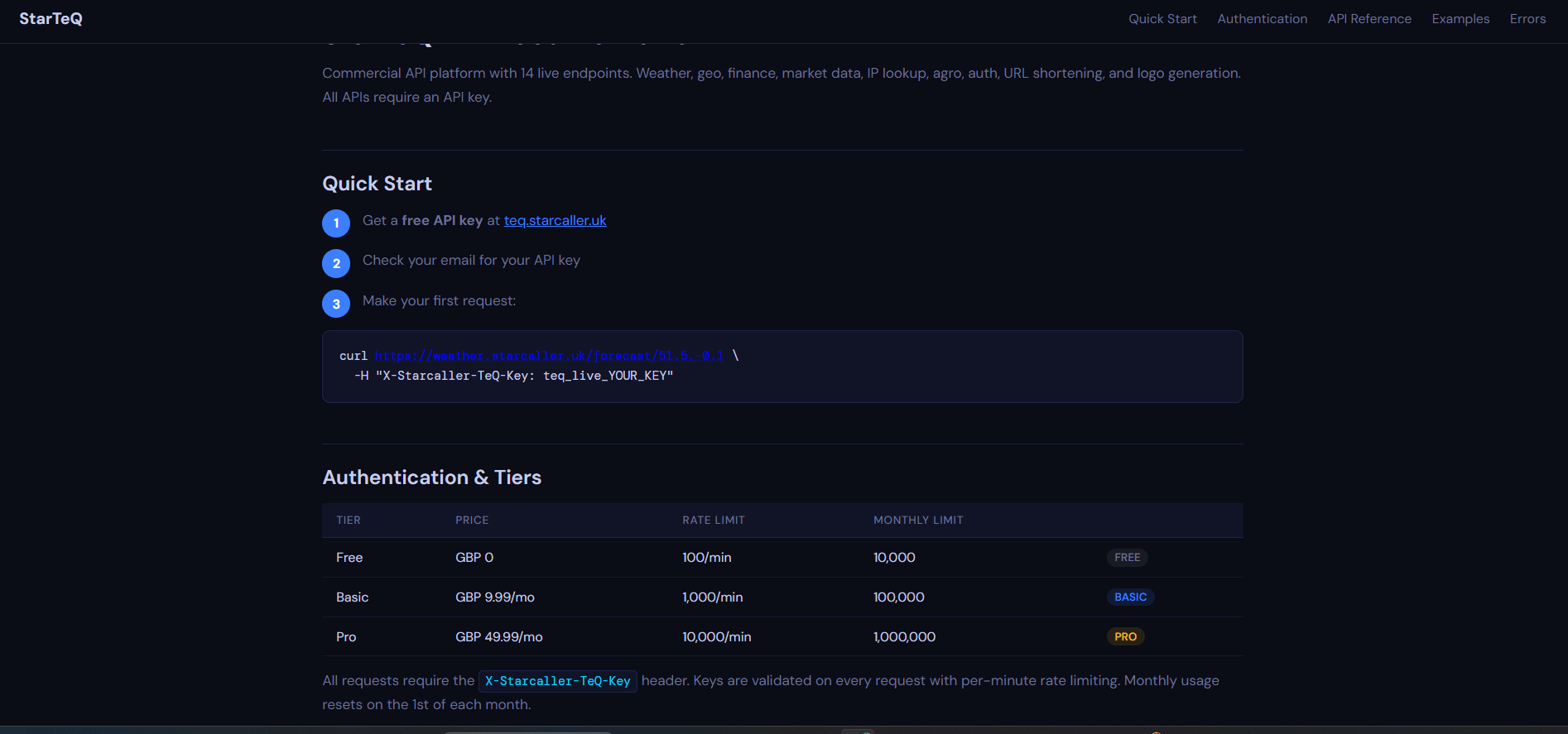 StarTeQ — 14 APIs, One Key gallery image
