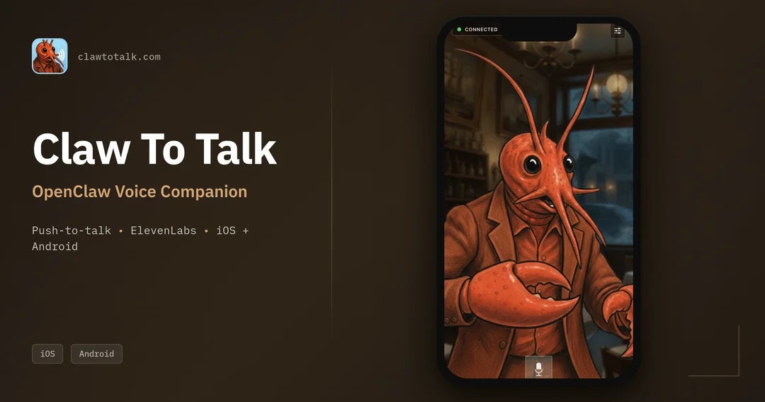 Claw To Talk: OpenClaw Voice Companion - Main product screenshot demonstrating key features and user interface
