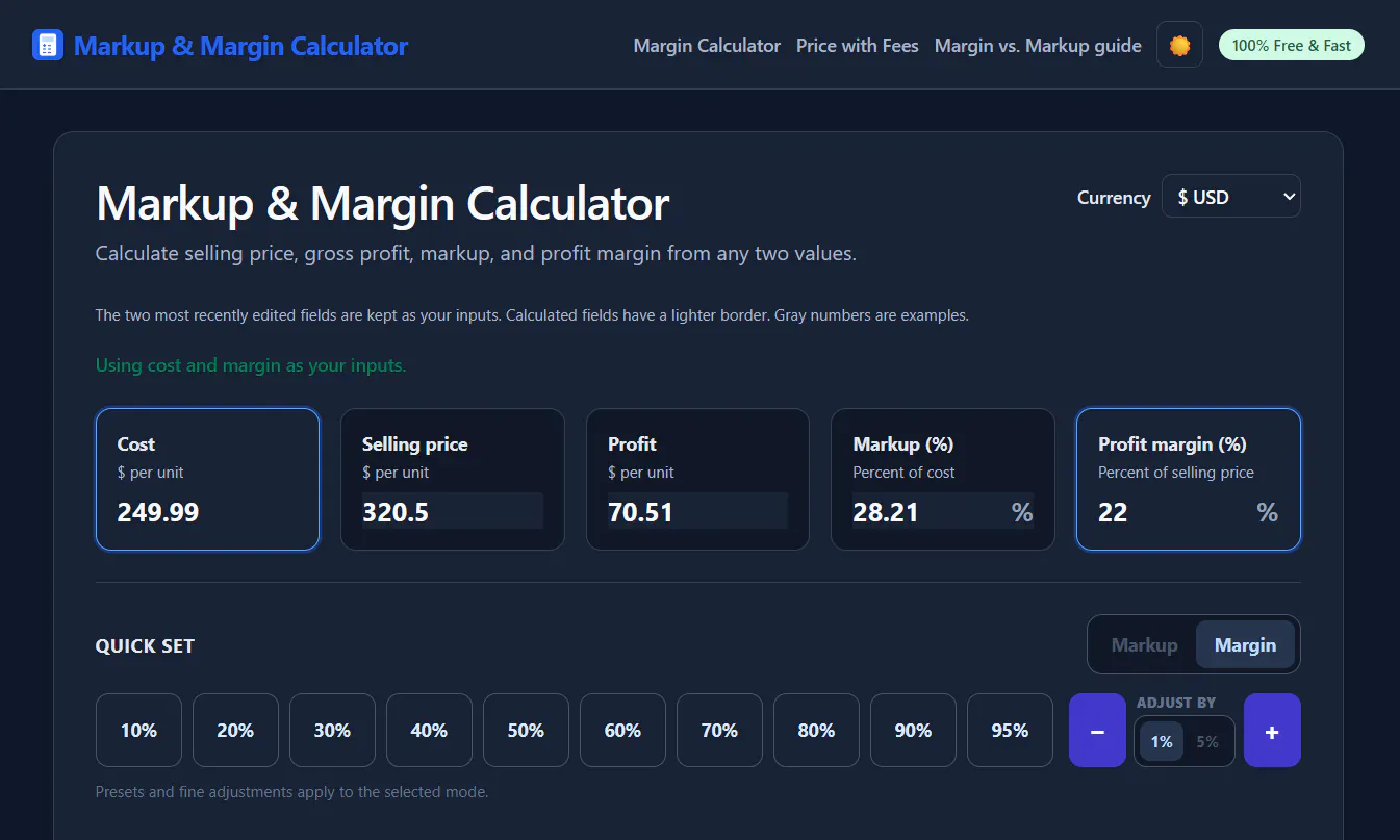 Markup & Margin Calculator screenshot