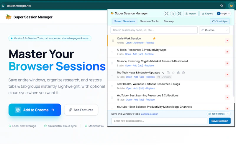 Super Session Manager screenshot 1